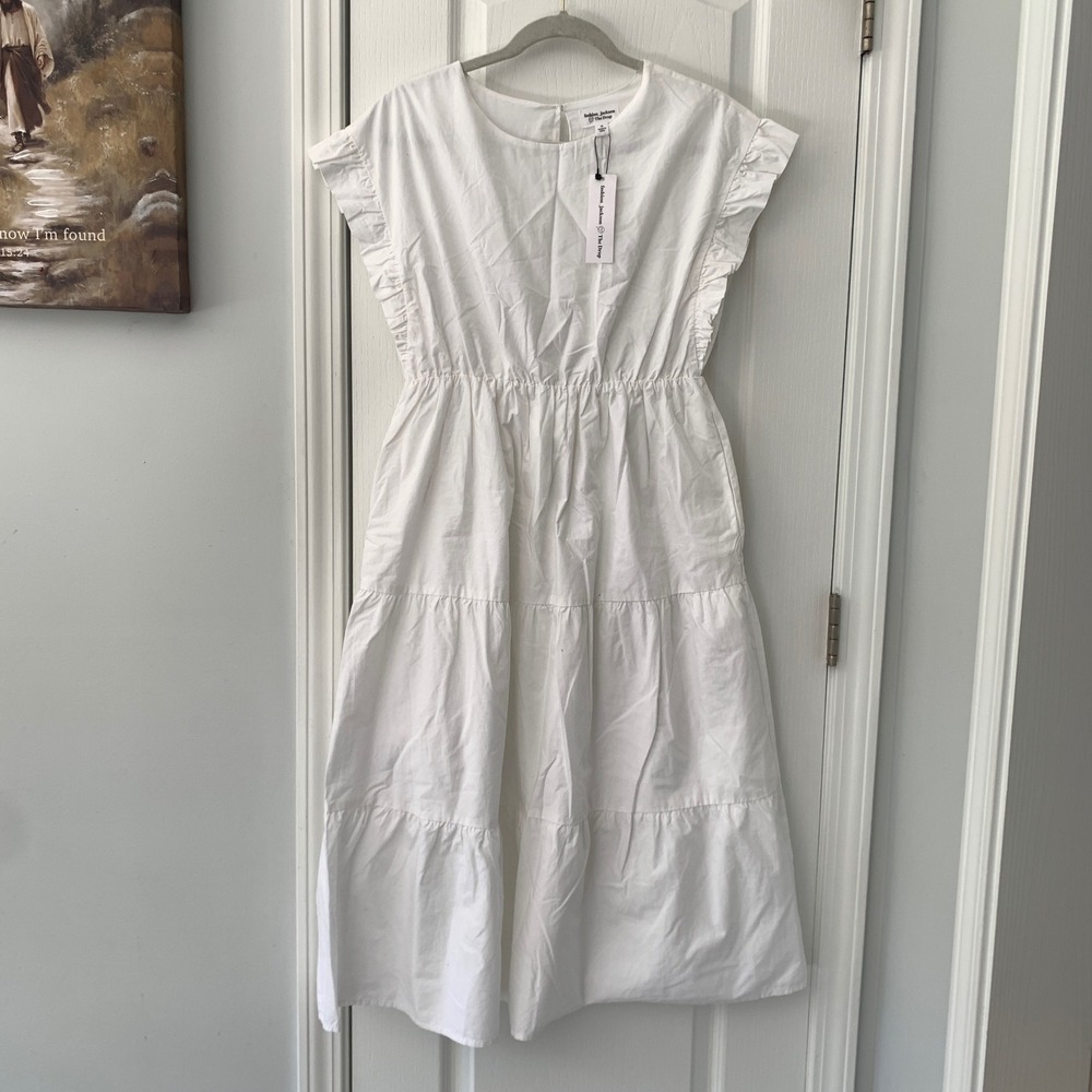 Fashion Jackson x The Drop White‎ Cotton Tiered Ruffle Midi Dress Medium NWT